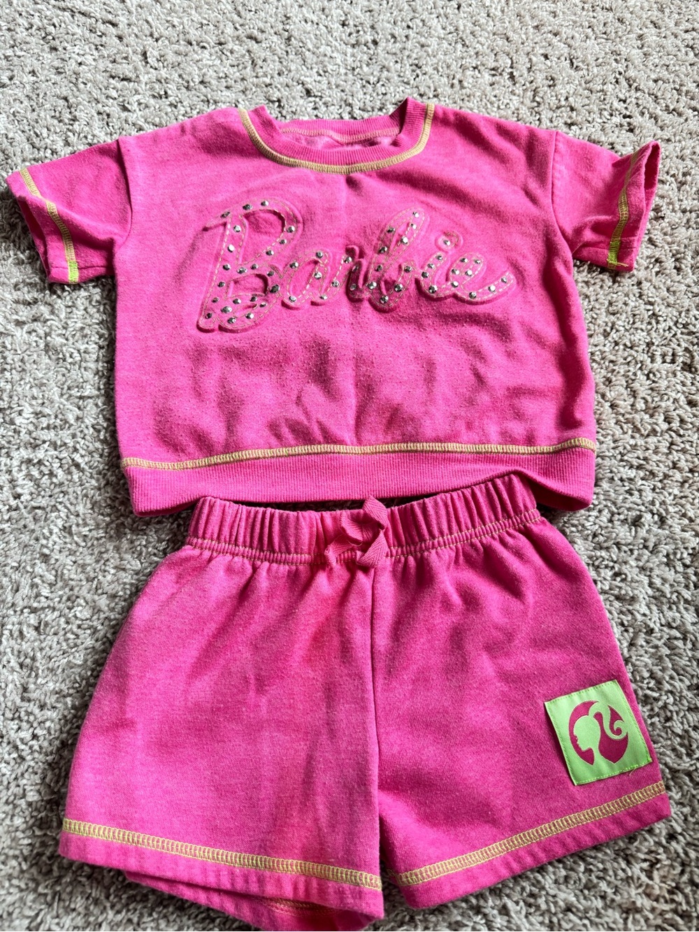 Barbie Hot Pink Two-Piece Pajama Set with Gold Trim